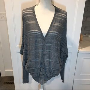 Patterson J Kincaid gray open knit cardigan sweater Sz medium